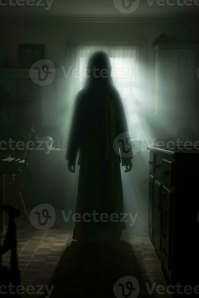 a man in a hooded robe is standing in a dark room generative ai photo