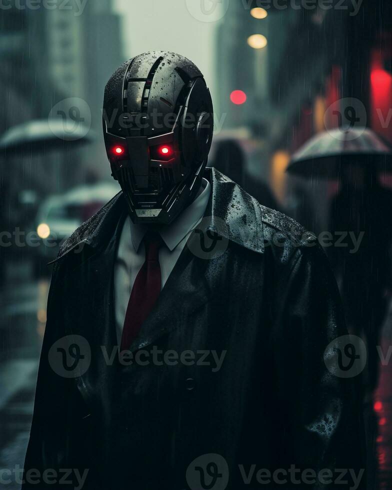 a man in a suit and tie standing in the rain generative ai photo