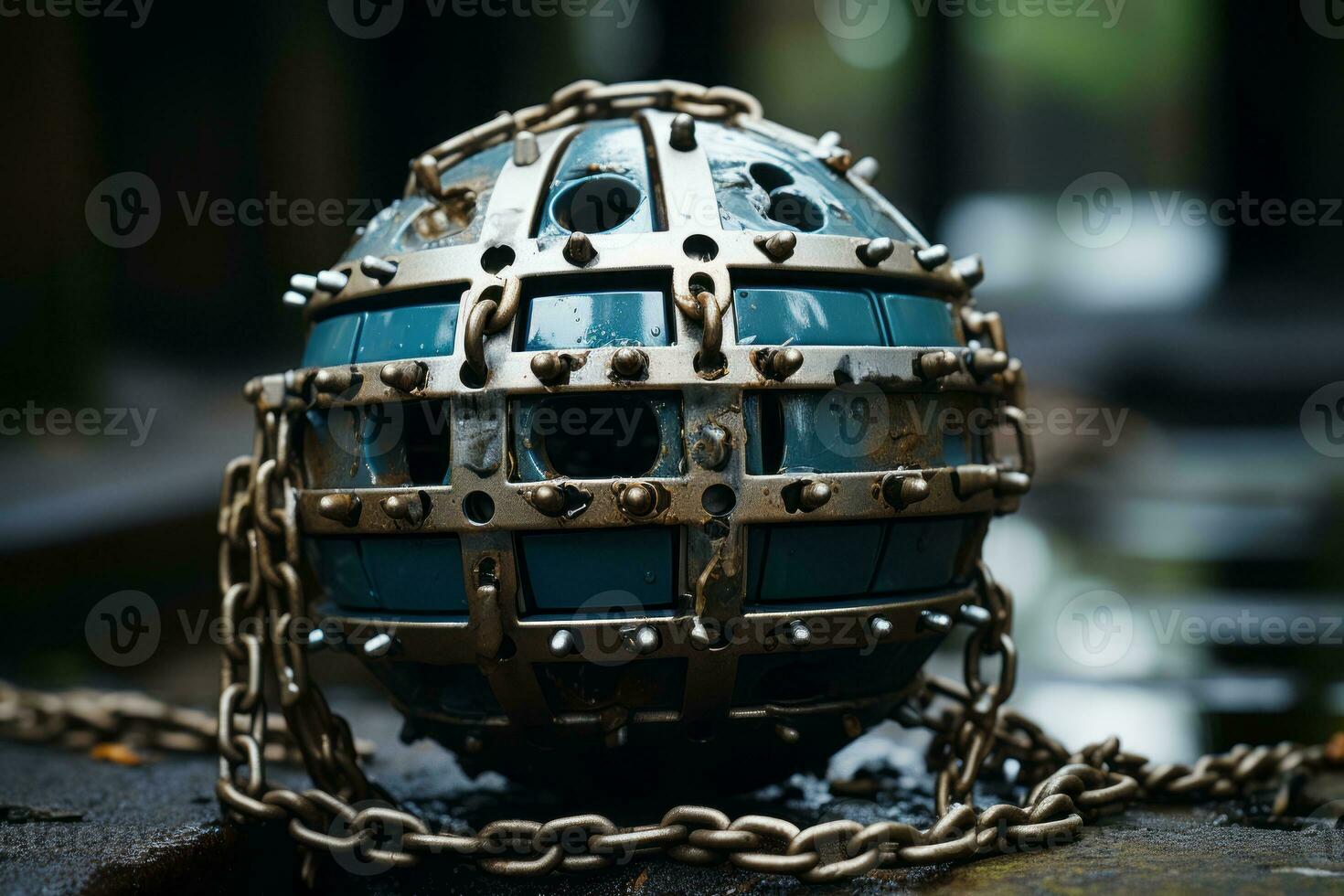 a metal ball with chains attached to it generative ai photo
