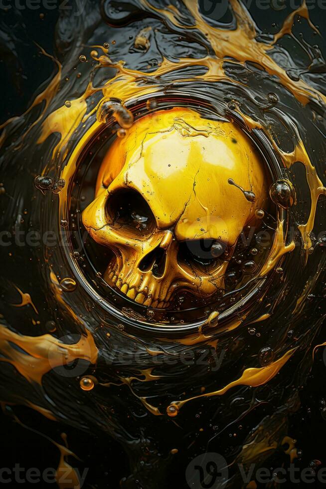 a painting of a skull in a puddle of liquid generative ai photo