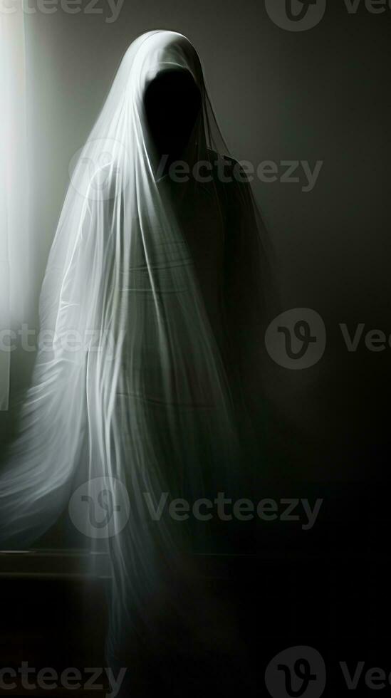 a person in a white robe is standing in front of a window generative ai photo