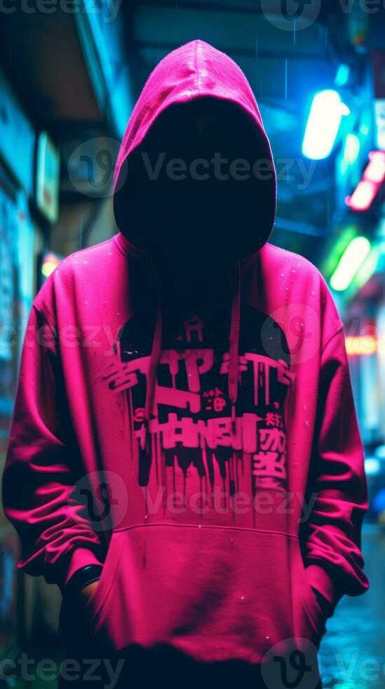 a person wearing a pink hoodie with graffiti on it generative ai photo