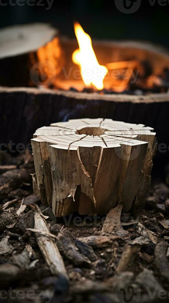 a piece of wood that is on the ground next to a fire generative ai photo