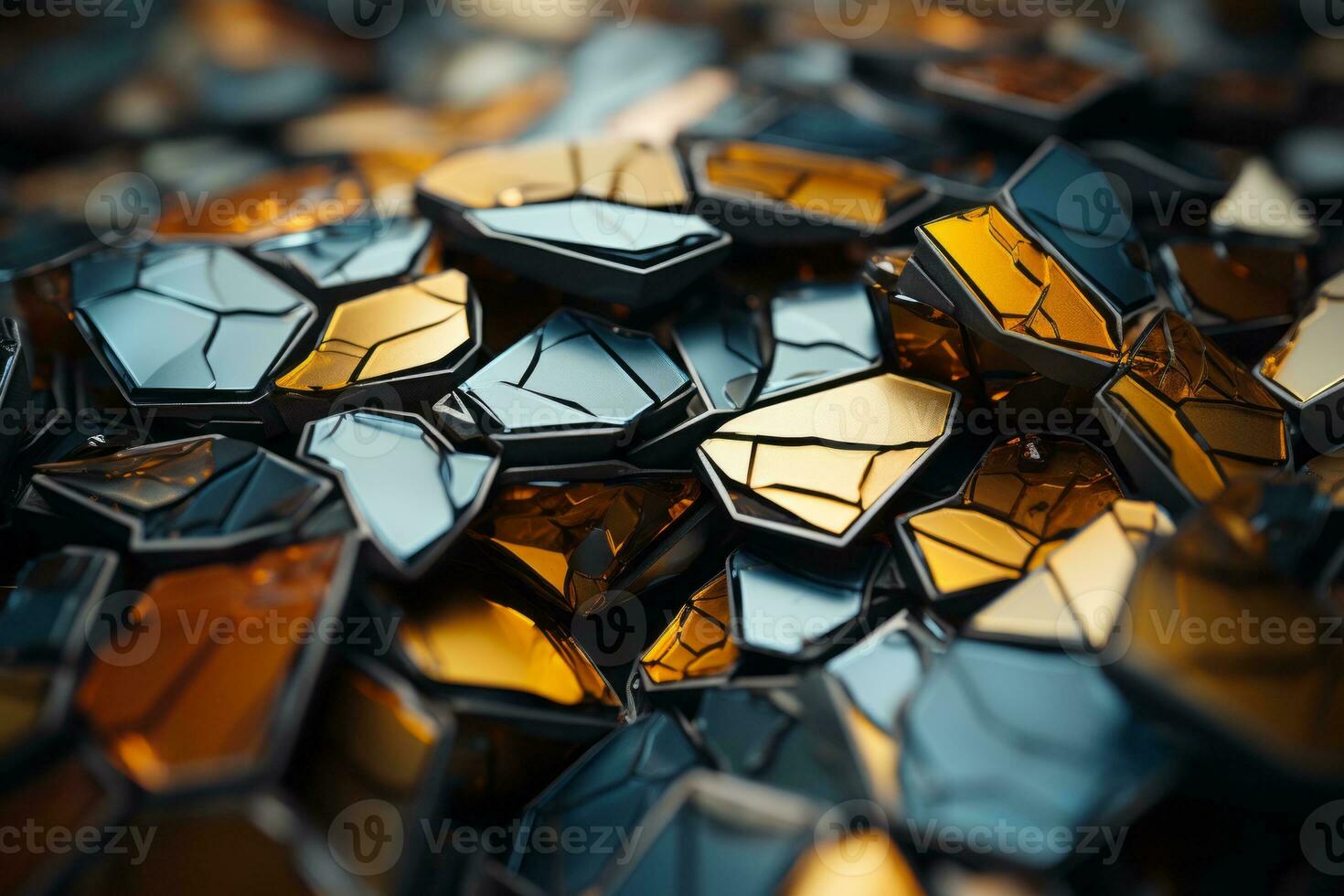 a pile of broken pieces of glass with a blue and orange color scheme generative ai photo