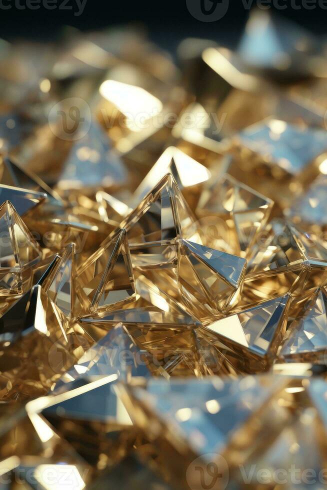 a pile of gold and silver triangles on a black background generative ai photo