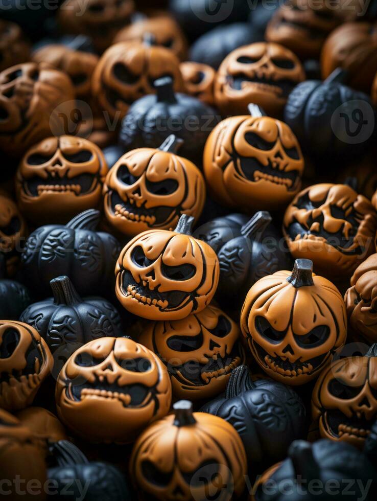a pile of halloween pumpkins with faces on them generative ai photo