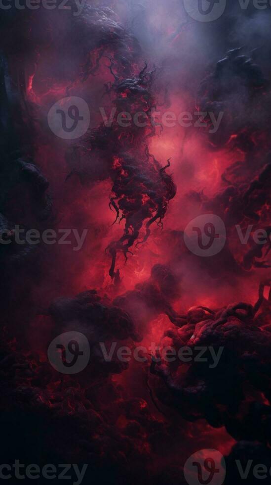 a red and black cloud with smoke coming out of it generative ai photo