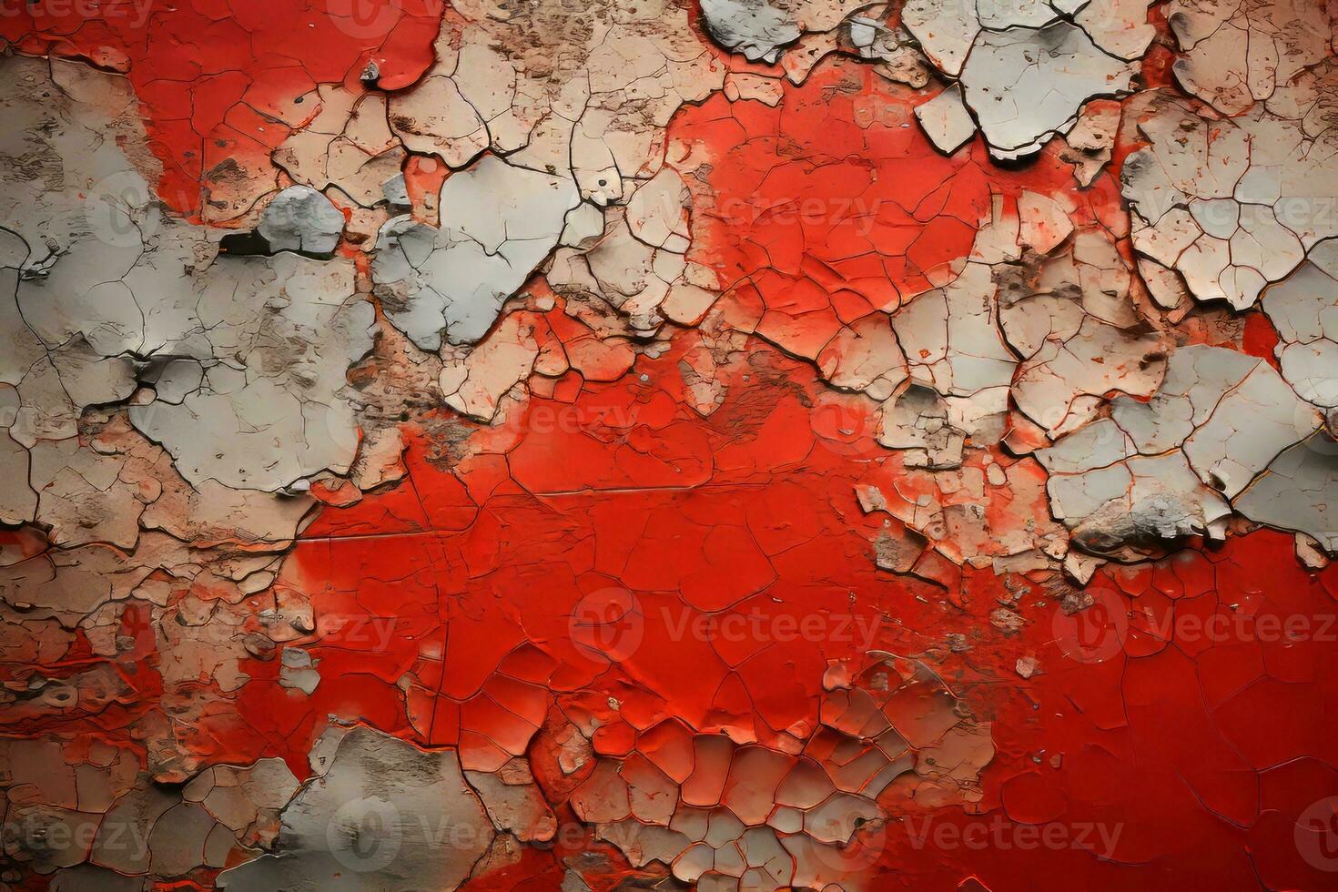 a red and white painted wall with peeling paint generative ai photo
