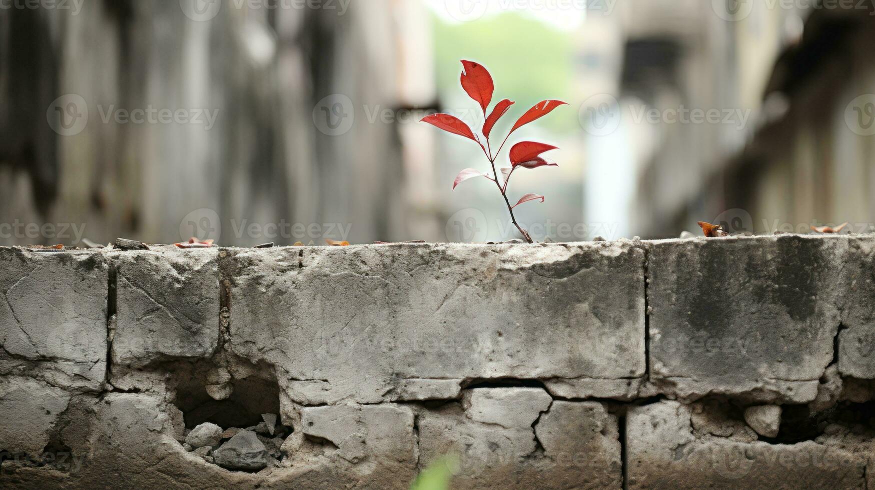 a red plant growing out of a crack in a wall generative ai photo
