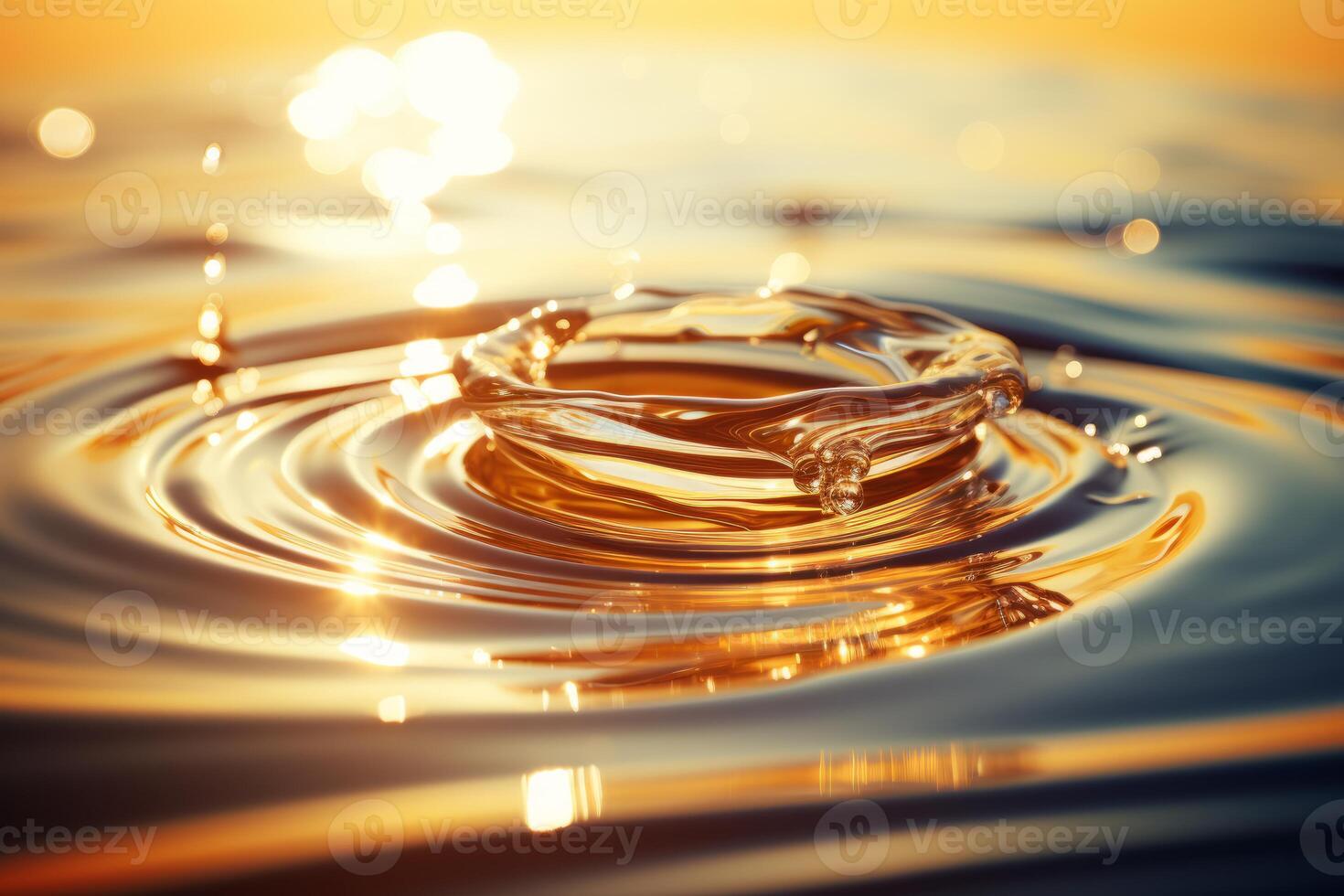 a ring floating in a pool of water at sunset generative ai 32121125