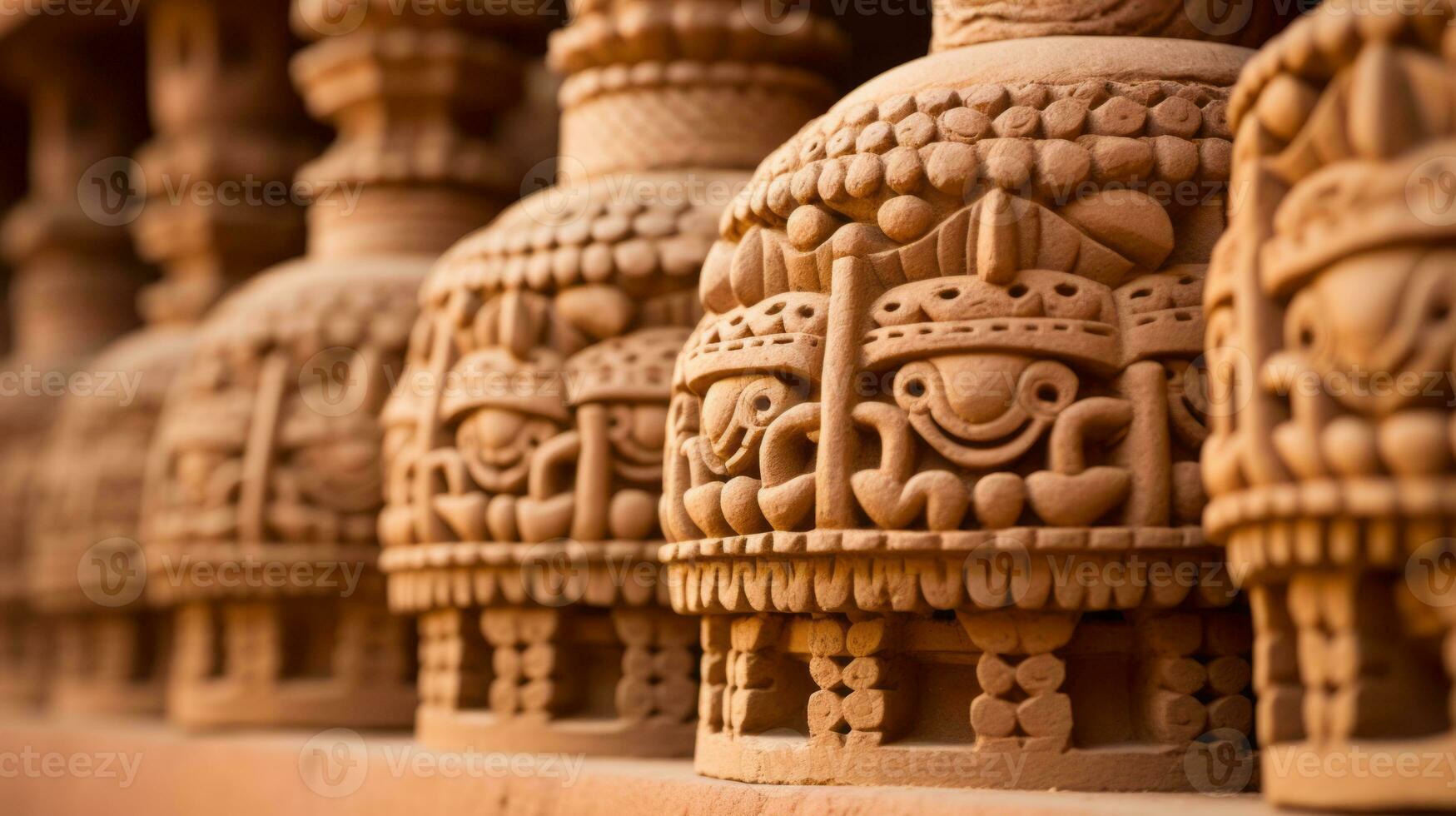 a row of clay pots with decorative designs on them generative ai photo