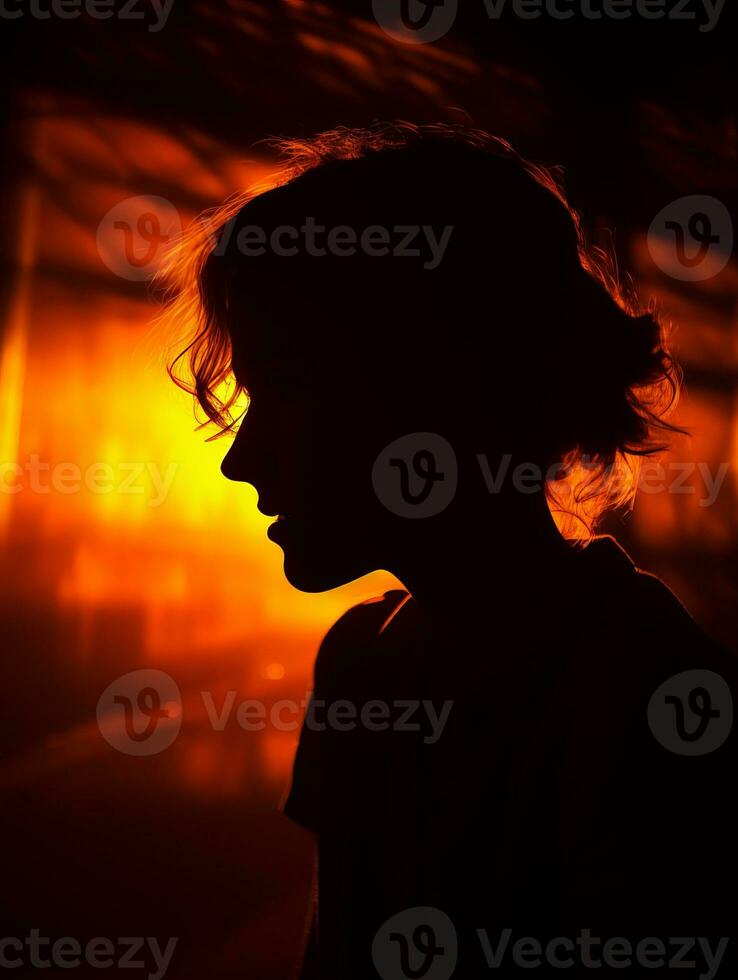 a silhouette of a woman in the dark with the sun in the background generative ai photo
