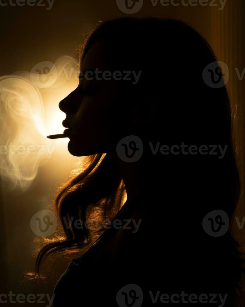 a silhouette of a woman smoking a cigarette generative ai photo