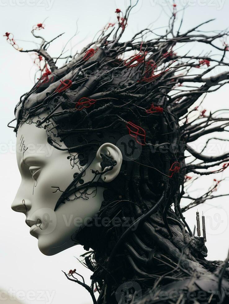 a sculpture of a woman with branches on her head generative ai photo