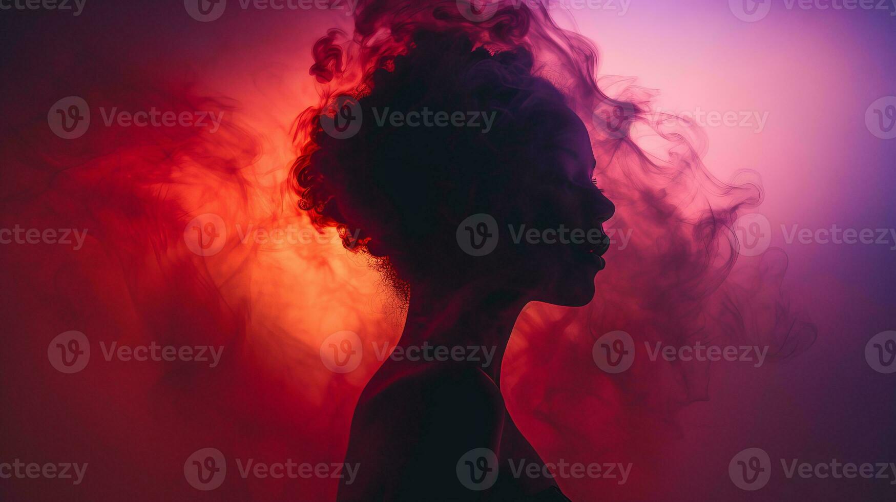 a silhouette of a woman with smoke coming out of her hair generative ai photo