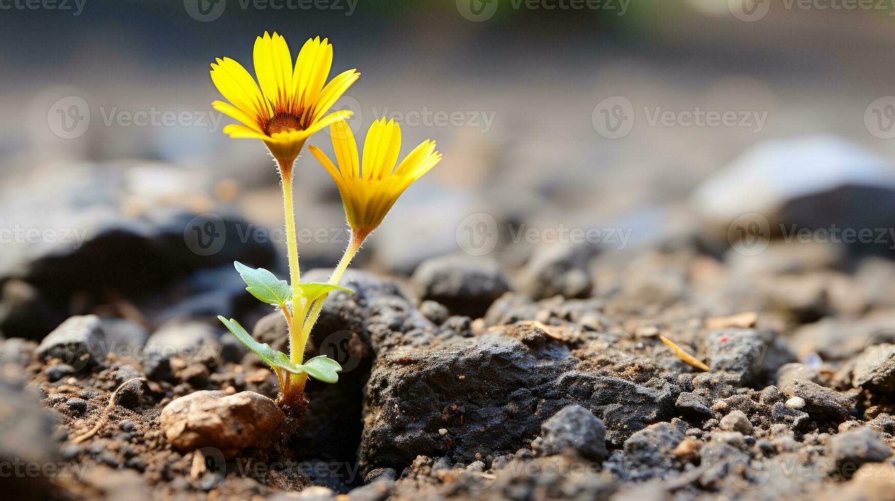 a small yellow flower is growing out of the ground generative ai photo