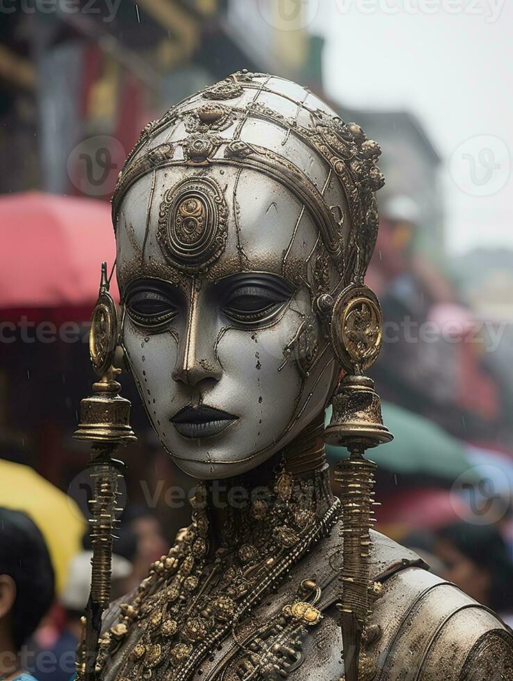 a statue of a woman with elaborate makeup and jewelry generative ai photo