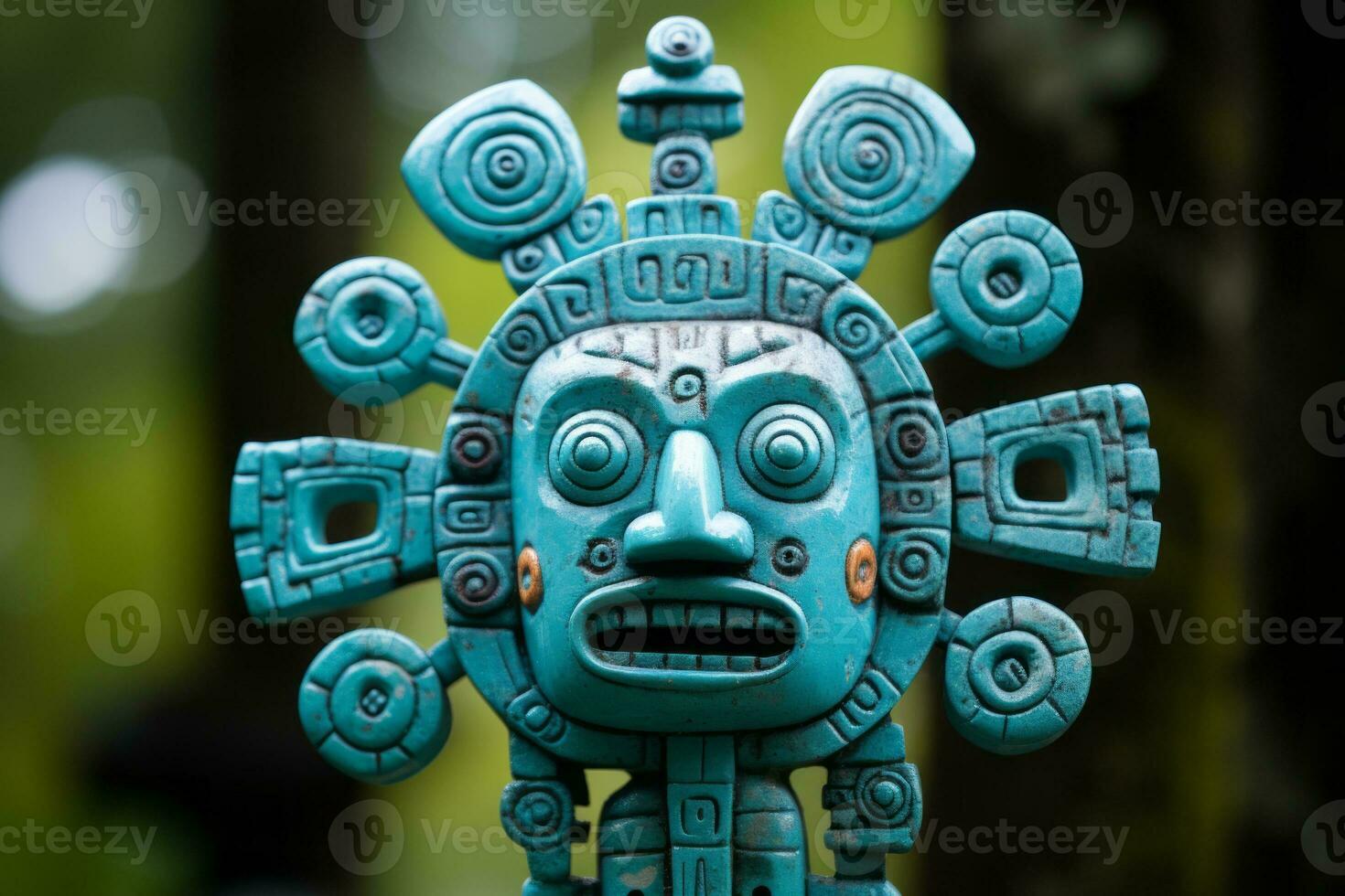 a turquoise statue with a face on it generative ai photo