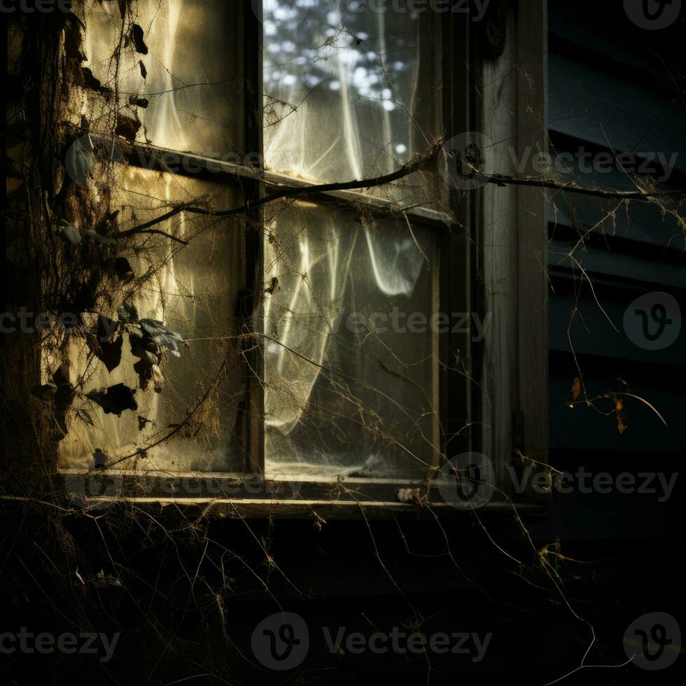a window with a curtain hanging out of it generative ai photo