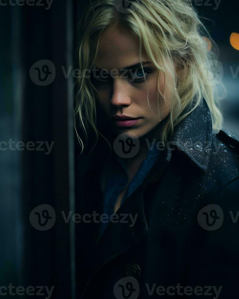 a woman in a black coat generative ai photo