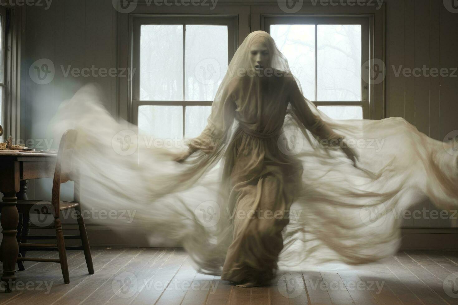 a woman in a white dress is standing in front of a window generative ai photo