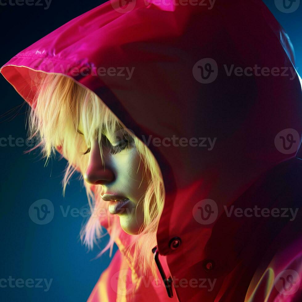 a woman wearing a bright pink jacket generative ai photo