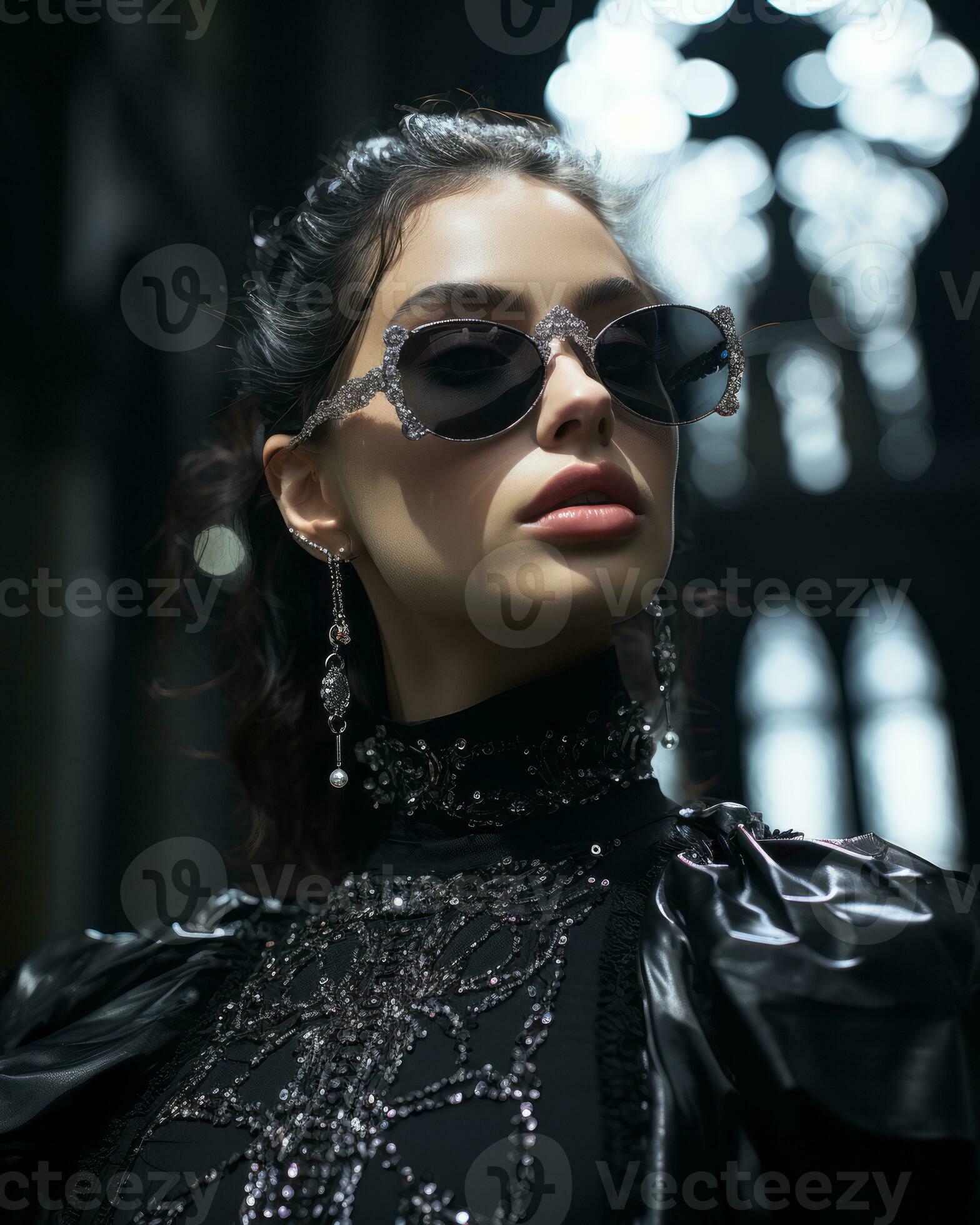 a woman wearing sunglasses in a church generative ai 32123544 Stock