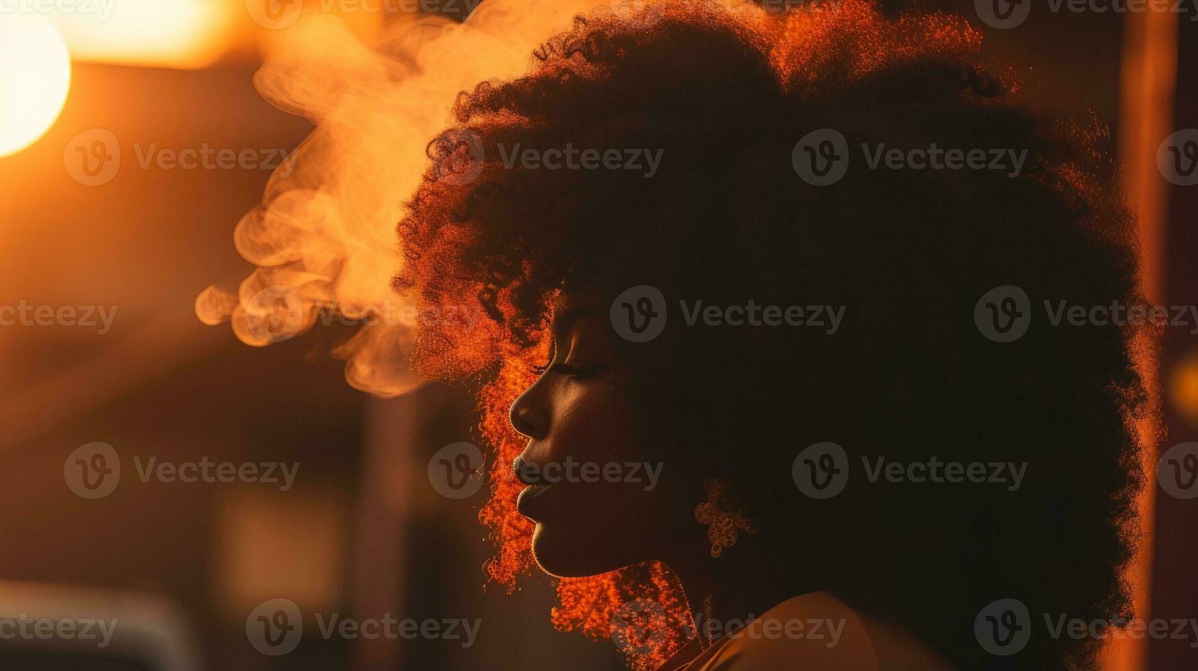 a woman with an afro is standing in front of the sun generative ai photo