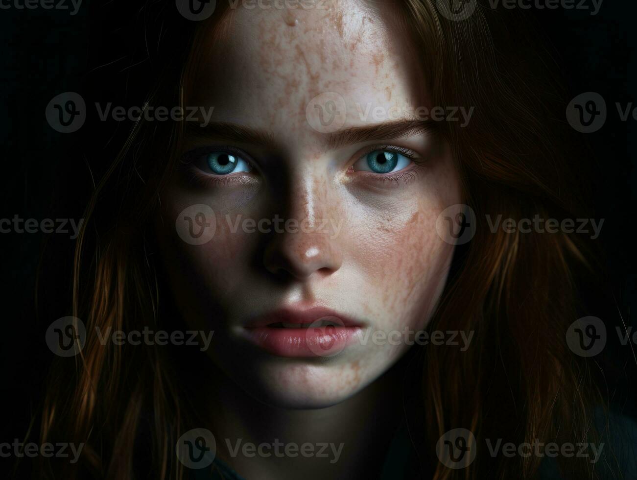 a woman with freckles on her face generative ai photo