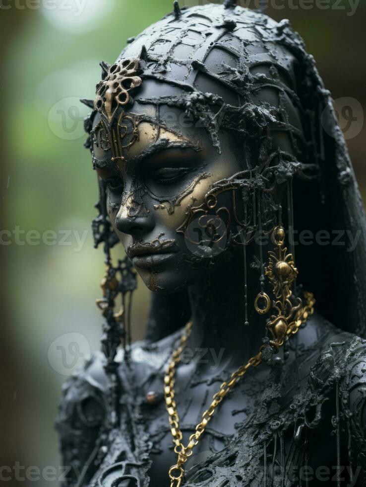 a woman with gold and black paint on her face generative ai photo