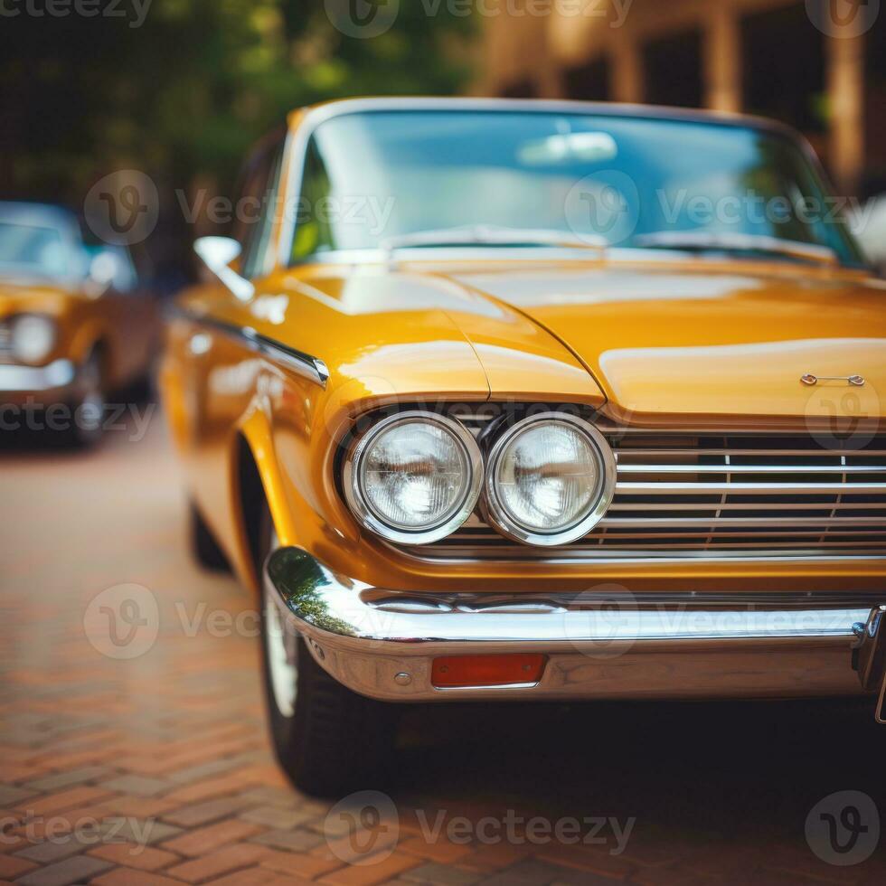 a yellow car parked on the side of the road generative ai photo