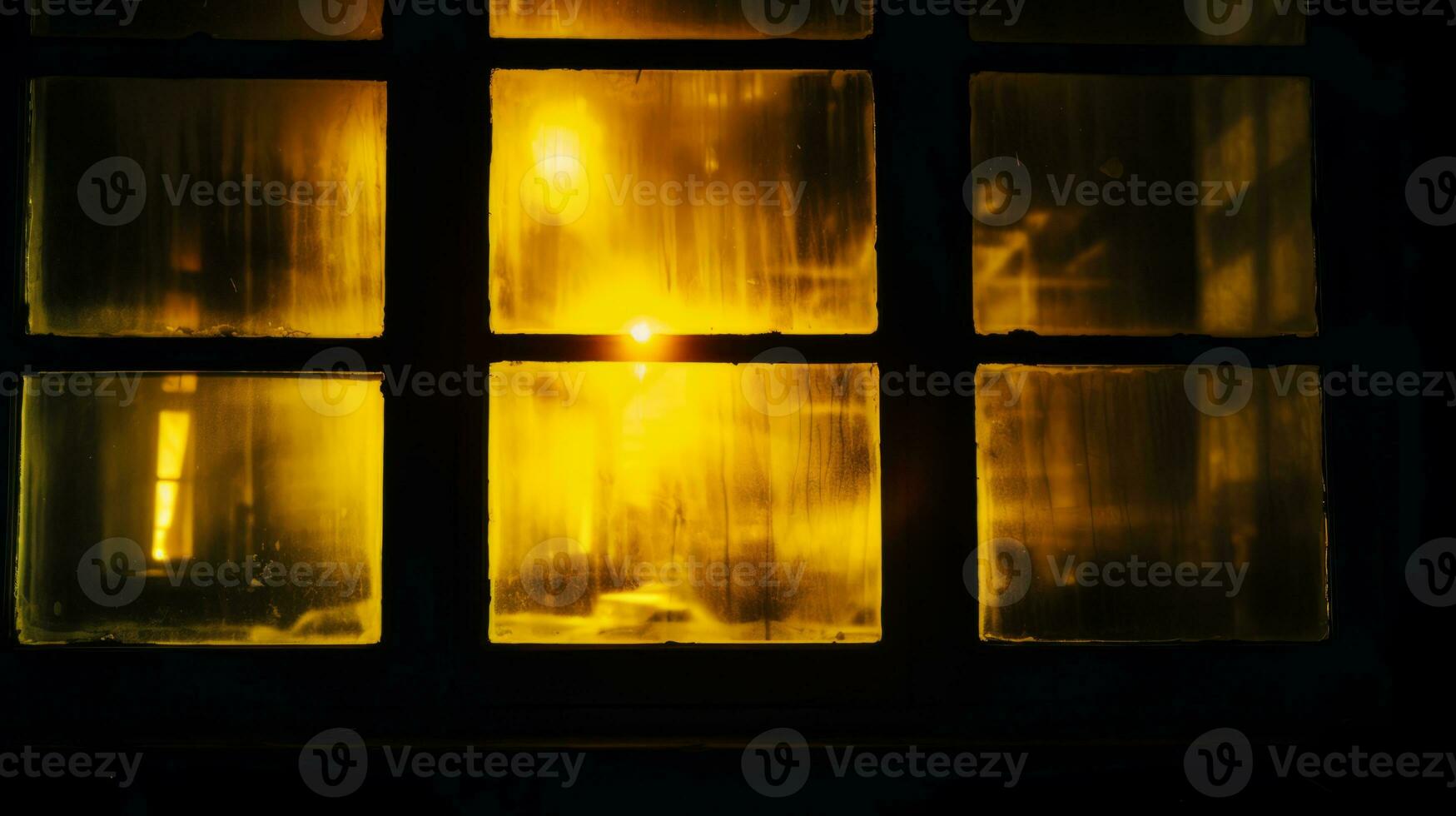 a yellow light shining through a window at night generative ai photo