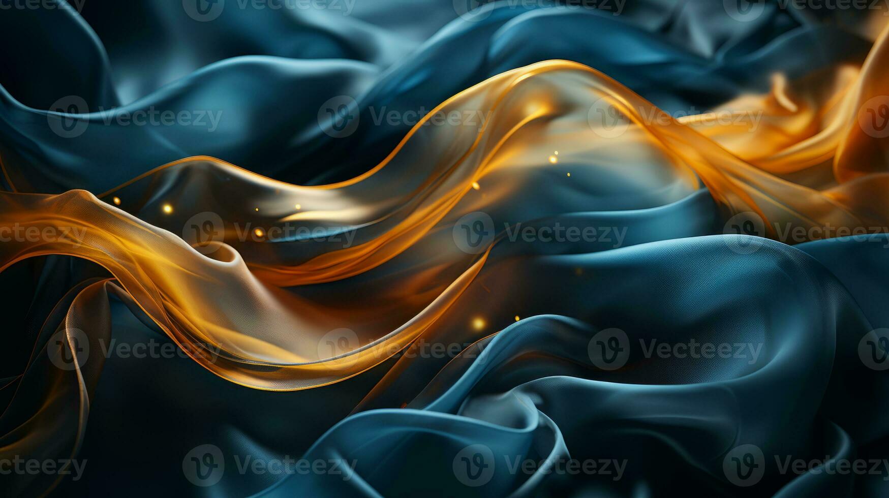 abstract blue and orange waves on a black background generative ai photo