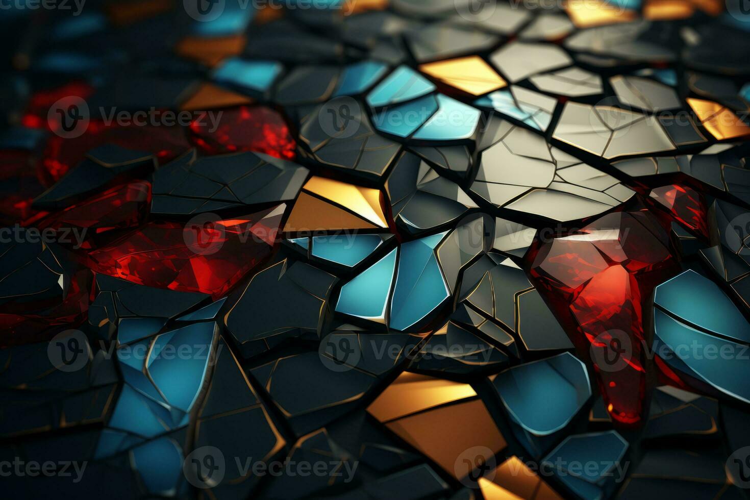 abstract shattered glass background with red blue and gold colors generative ai photo