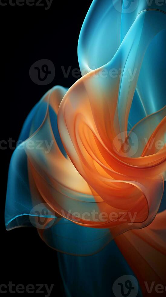 an abstract blue and orange flower on a black background generative ai photo