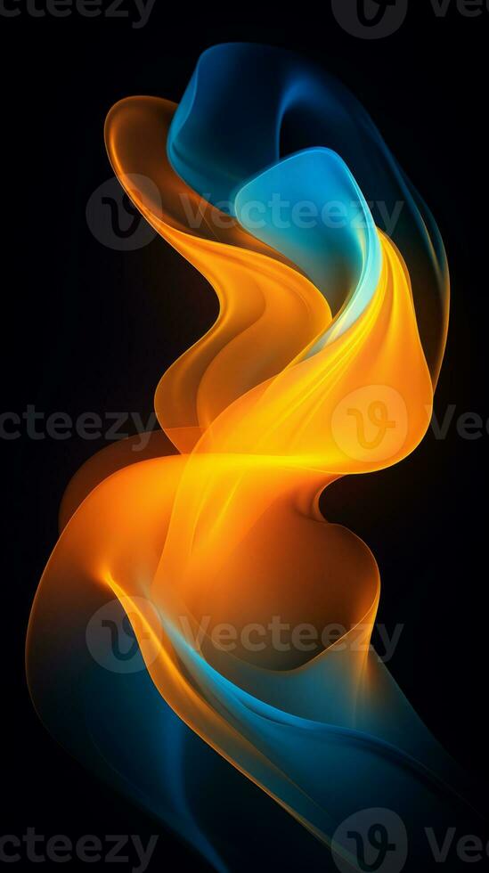 an abstract blue and orange wave on a black background generative ai photo