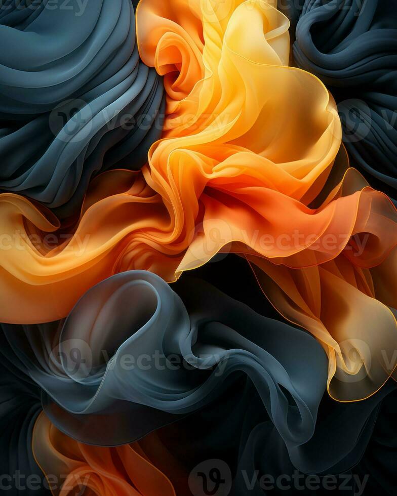 an abstract image of a black orange and yellow fabric generative ai photo