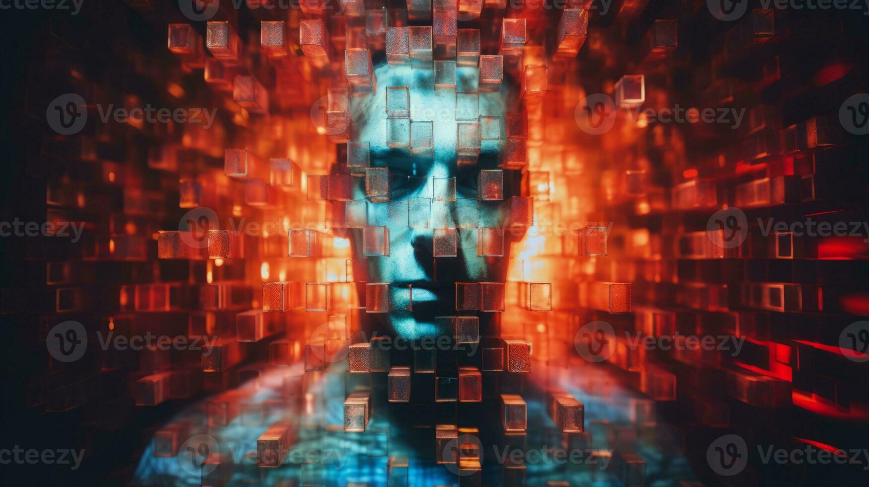 an abstract image of a mans face with red lights generative ai photo