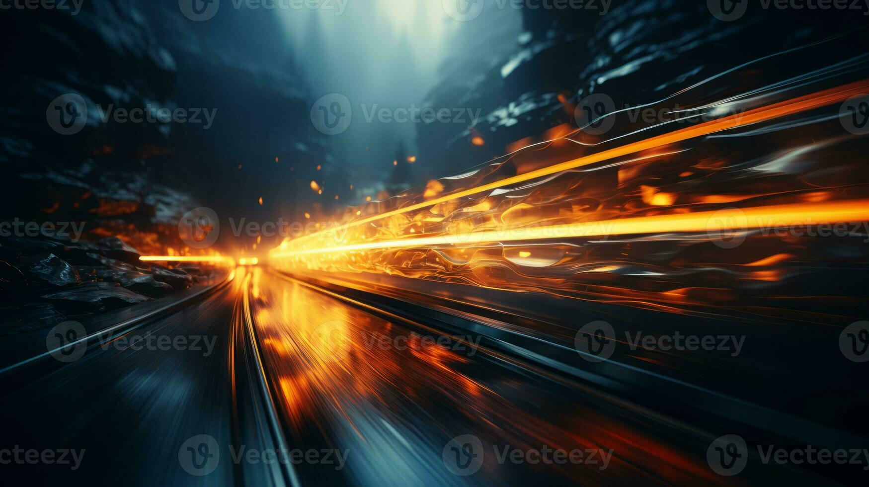 an abstract image of a train going through a tunnel at night generative ai photo