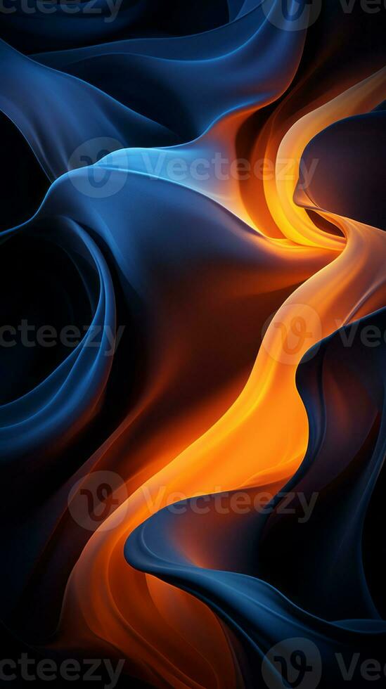 an abstract image of blue and orange flames on a black background generative ai photo