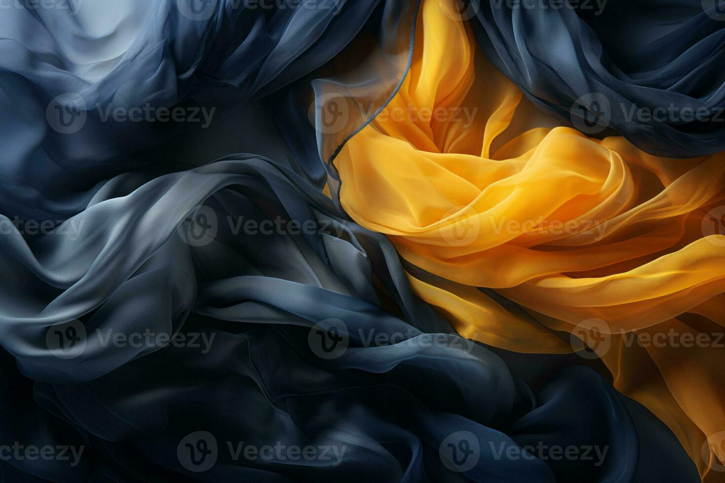 an abstract image of blue and yellow fabric generative ai photo