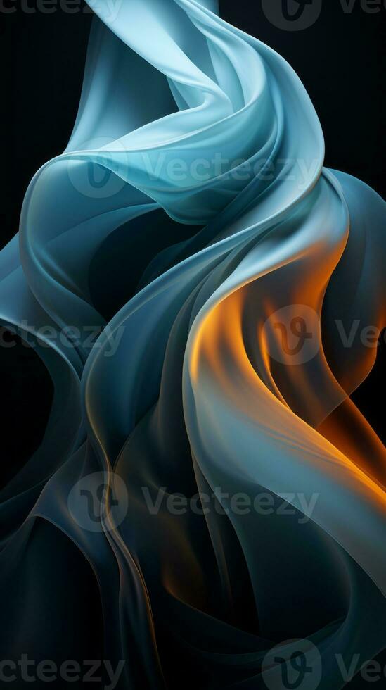 an abstract image of blue and orange waves on a black background generative ai photo