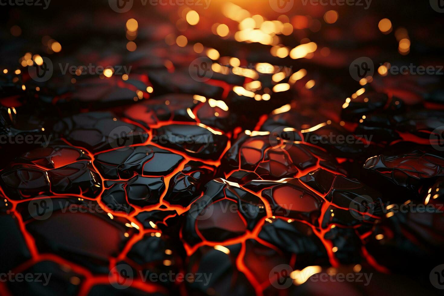 an abstract image of lava and rocks with the sun in the background generative ai photo