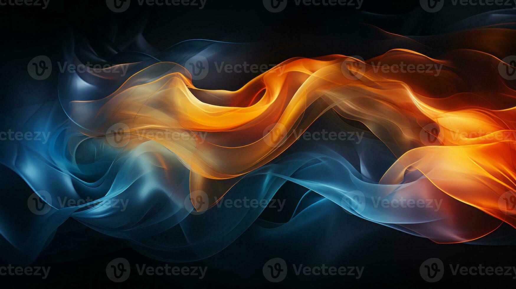 an abstract image of orange and blue flames on a black background generative ai photo
