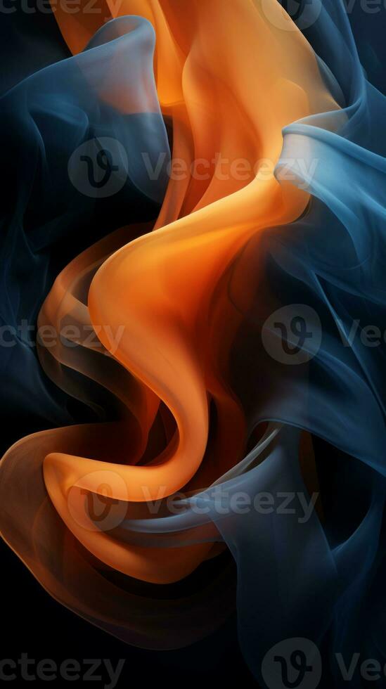 an abstract image of orange and blue smoke on a black background generative ai photo