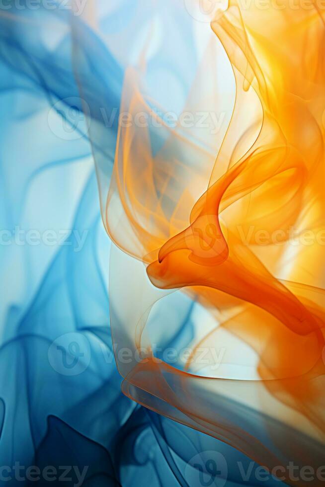 an abstract image of orange and blue smoke generative ai photo
