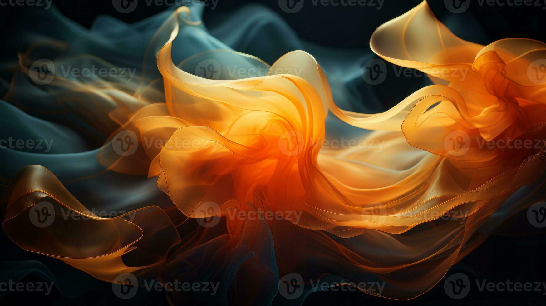 an abstract image of orange and blue smoke on a black background generative ai photo