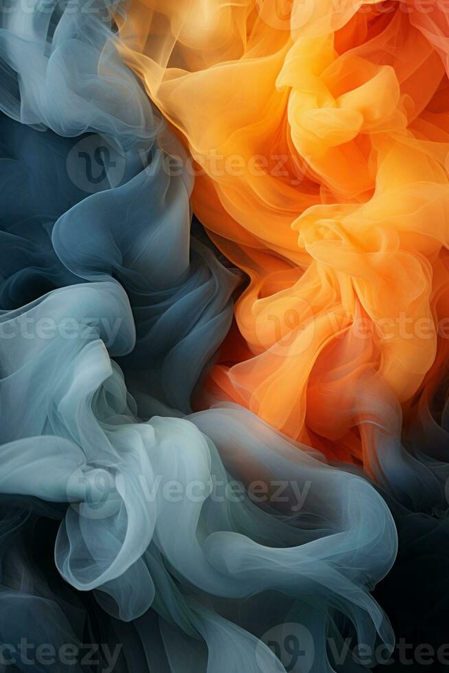an abstract image of orange blue and black smoke generative ai photo