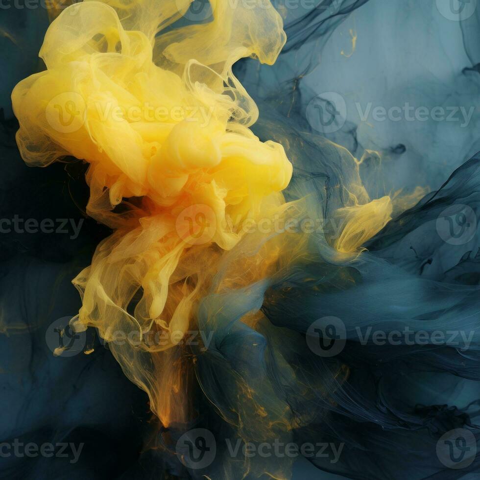 an abstract image of yellow and blue smoke generative ai photo