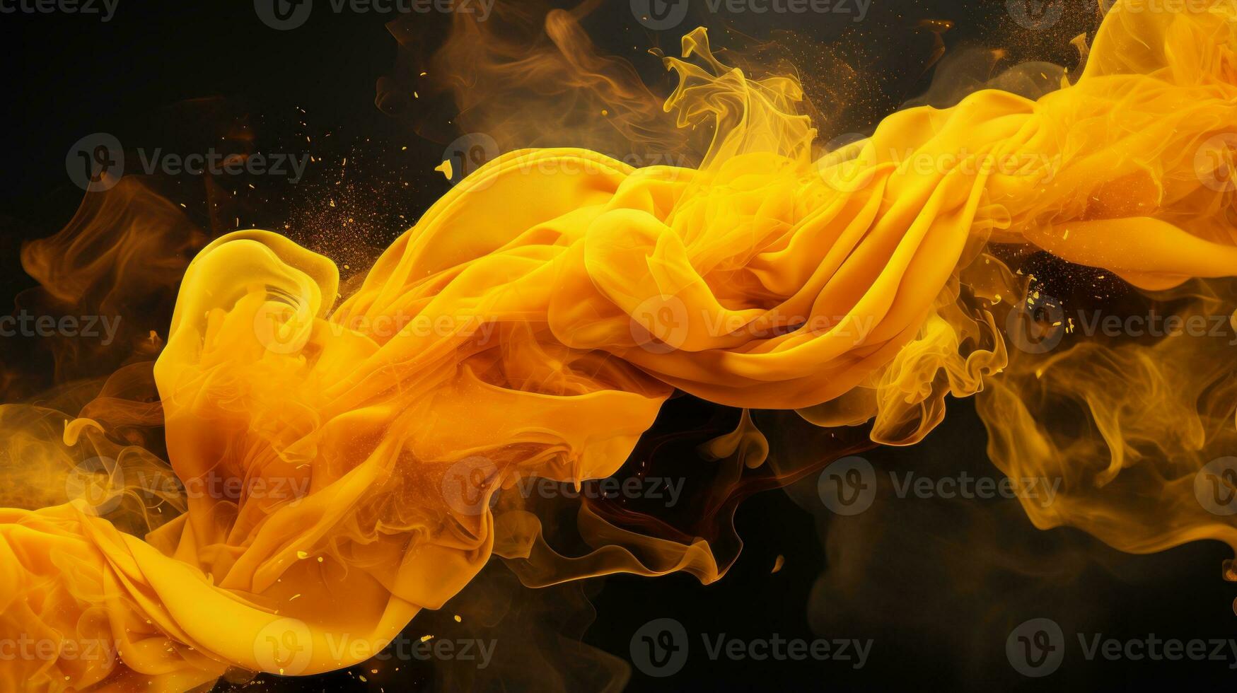an abstract image of yellow smoke on a black background generative ai photo